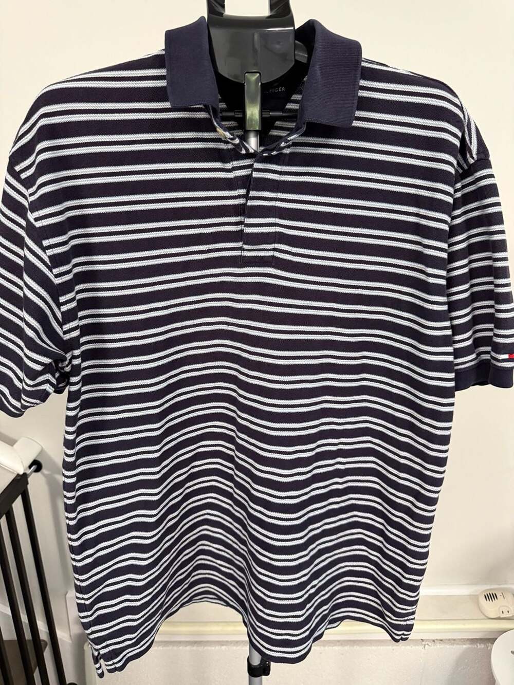 Tommy Hilfiger Men's Striped Short Sleeve Pique Polo Shirt Navy Blue